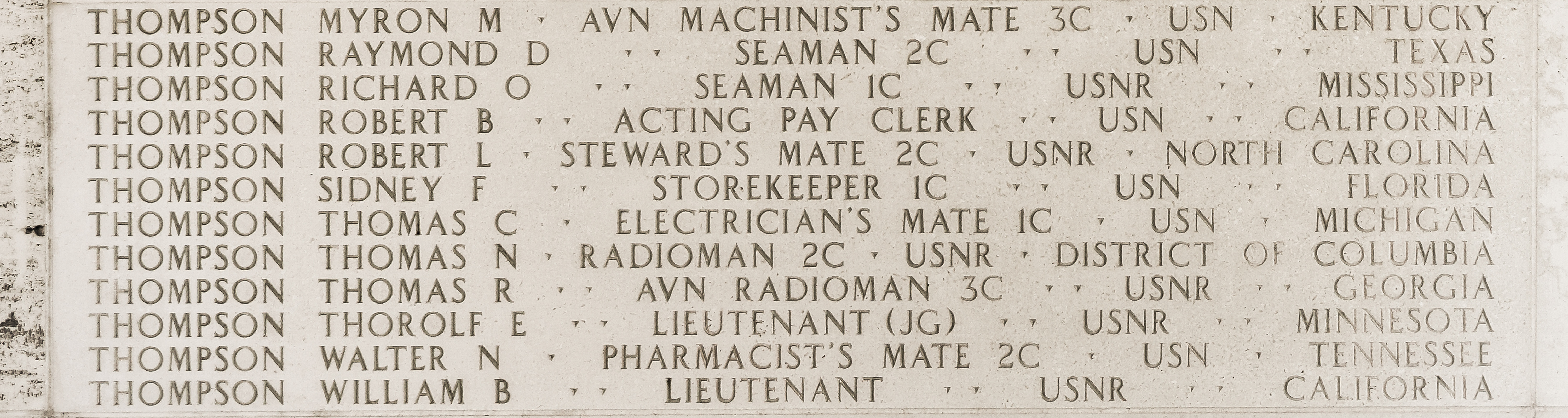 Walter N. Thompson, Pharmacist's Mate Second Class